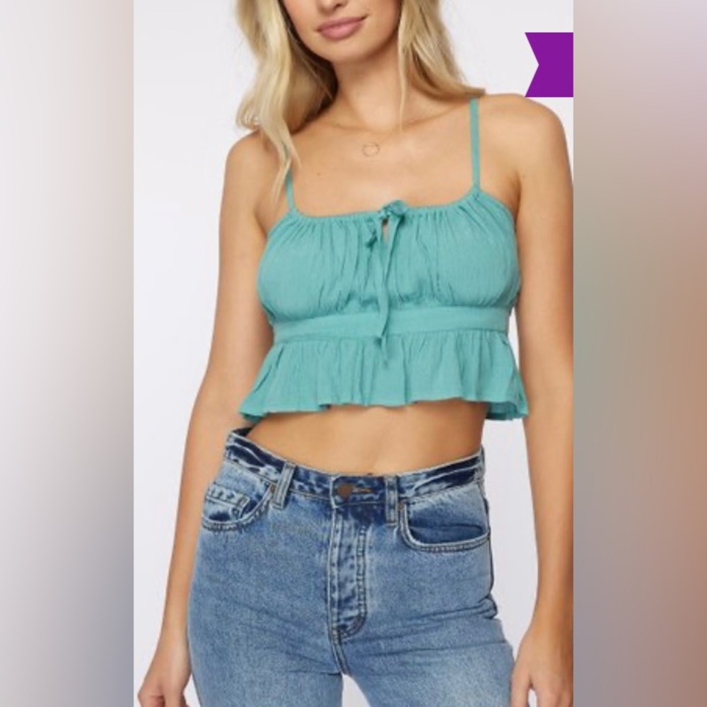 NWT O’Neill sea green adjustable spaghetti strap crop top, Sz. Lg